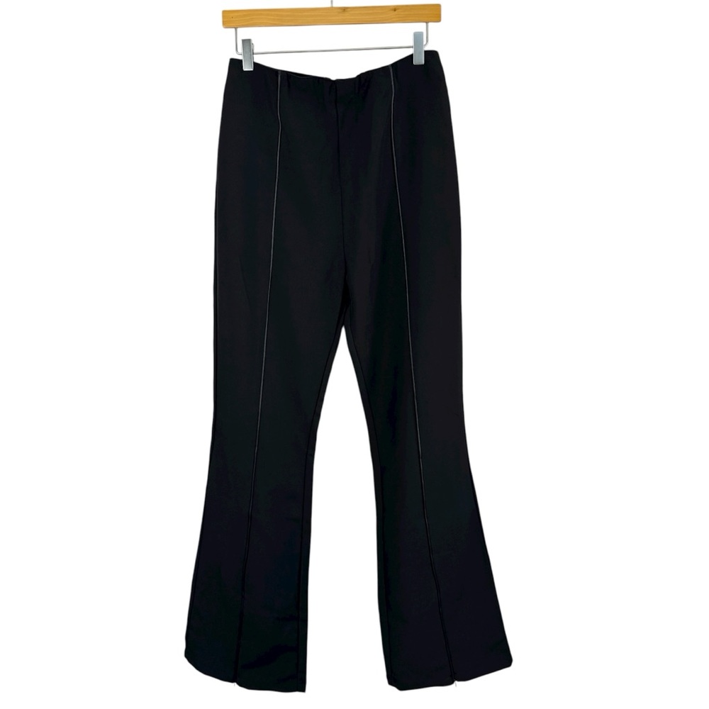 NWT MANIERE DE VOIR Black Zip Leg Flare Pants Size 14UK / 10US Faux Leather Seam